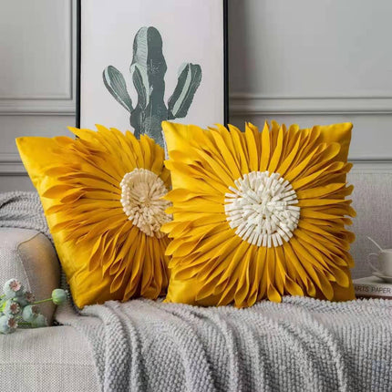 Fashion Modern Style White Throw Pillows Velvet Stitching 3D Chrysanthemum Cushion Waist Pillow Blue Cushion Case - Wnkrs