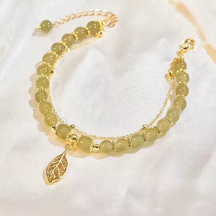 Hetian Jade Gold Leaf Bracelet - Wnkrs