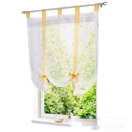 Embroidered Pastoral Adjustable Curtain Rod Ribbon Roman Window Screen - Wnkrs