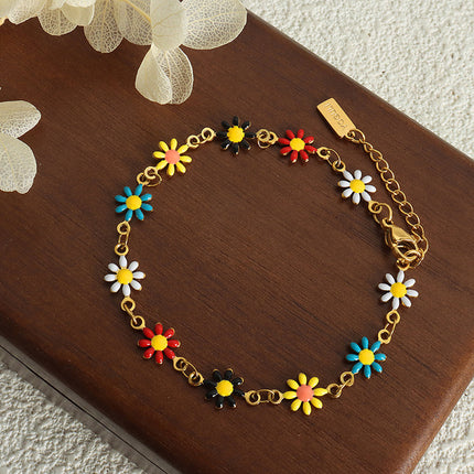 Ensemble de bijoux en acier inoxydable à motif de fleurs de Bohème - Ensemble collier et bracelet colorés pour femme