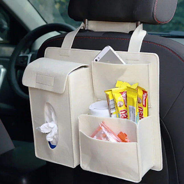 Multi-Pocket Felt Car Seat Organizer - Space-Saving Travel Storage Bag - Wnkrs