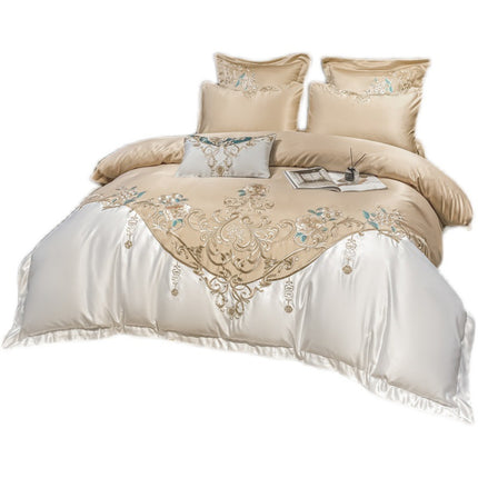 European Champagne Flower Embroidery Four-piece Luxury Bedding Set - Wnkrs