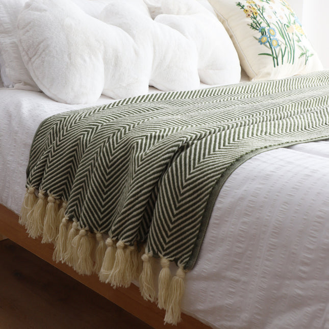 Classic Retro Herringbone Weave Sofa Blanket - Wnkrs