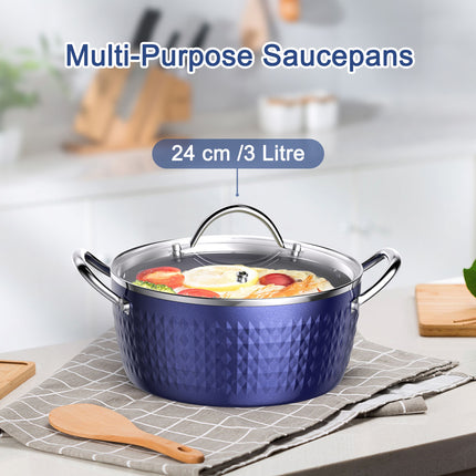 Casserole Dish, Induction Saucepan With Lid, 24cm 2.2L Stock Pots Non Stick Saucepan, Aluminum Ceramic Coating Cooking Pot Free, Suitable For All Hobs Types,  Amazon Banned - Wnkrs