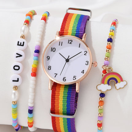 Montre-bracelet à quartz arc-en-ciel tendance pour femme