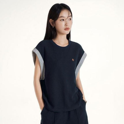 Summer Sleeveless Round Neck Chic Casual Navy Top - Wnkrs