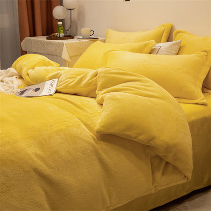 Four-piece Plush Double-sided Fleece Warm Yellow Duvet Cover - Wnkrs