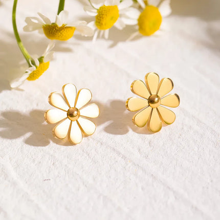 Boucles d'oreilles à tige Daisy en acier inoxydable plaqué PVD 18 carats de luxe
