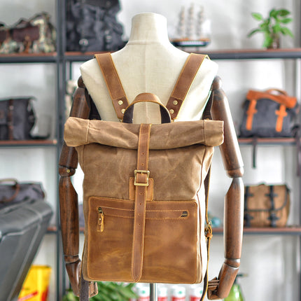 Nouveau sac à dos rétro simple en toile cirée pour hommes, cuir décontracté