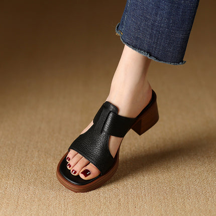 Sandales à talons hauts en cuir à bout ouvert