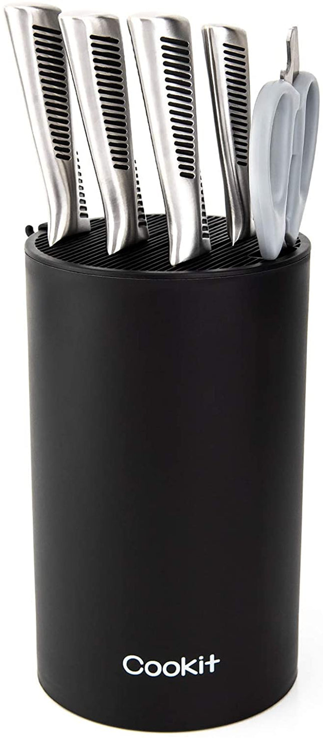 Knife Block Holder, Universal Knife Block without Knives, Unique Double-Layer Wavy Design, Round Black Knife Holder for Kitchen, Space Saver Knife Storage with Scissors Slot Amazon Platform Banned - Wnkrs