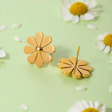 Boucles d'oreilles à tige Daisy en acier inoxydable plaqué PVD 18 carats de luxe