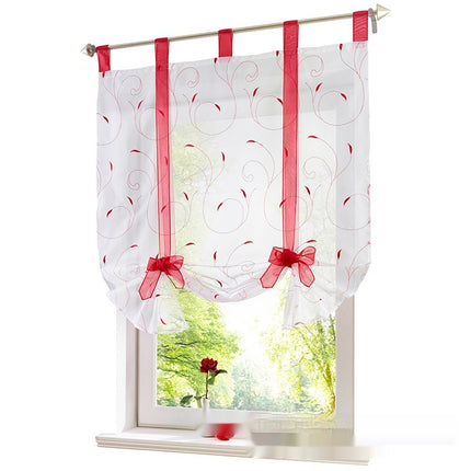 Embroidered Pastoral Adjustable Curtain Rod Ribbon Roman Window Screen - Wnkrs