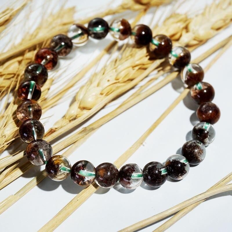 Brazilian Natural Phantom Quartz Elastic Bead Bracelet