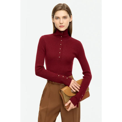 Elegant Slim Fit Turtleneck Sweater with Chic Button Detail - Wnkrs
