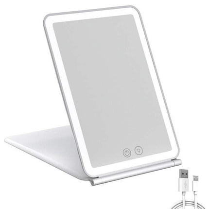 Touch Screen LED Makeup Mirror - Foldable, 3-Color Lighting, USB Rechargeable - Wnkrs