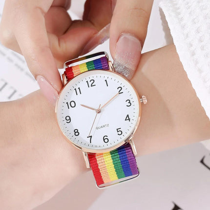 Montre-bracelet à quartz arc-en-ciel tendance pour femme