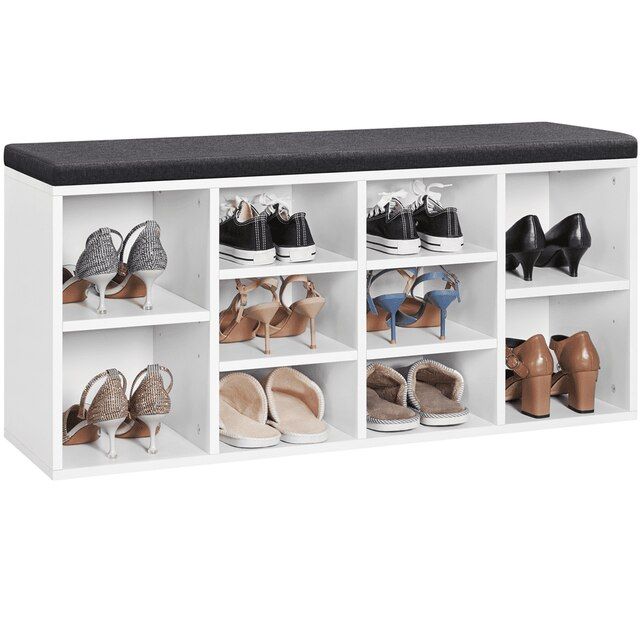 10-Cubbies Wooden Shoe Storage Bench with Cushion Seat - Wnkrs