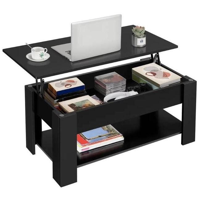 Black Lift Top Coffee Table with Hidden Storage - Wnkrs