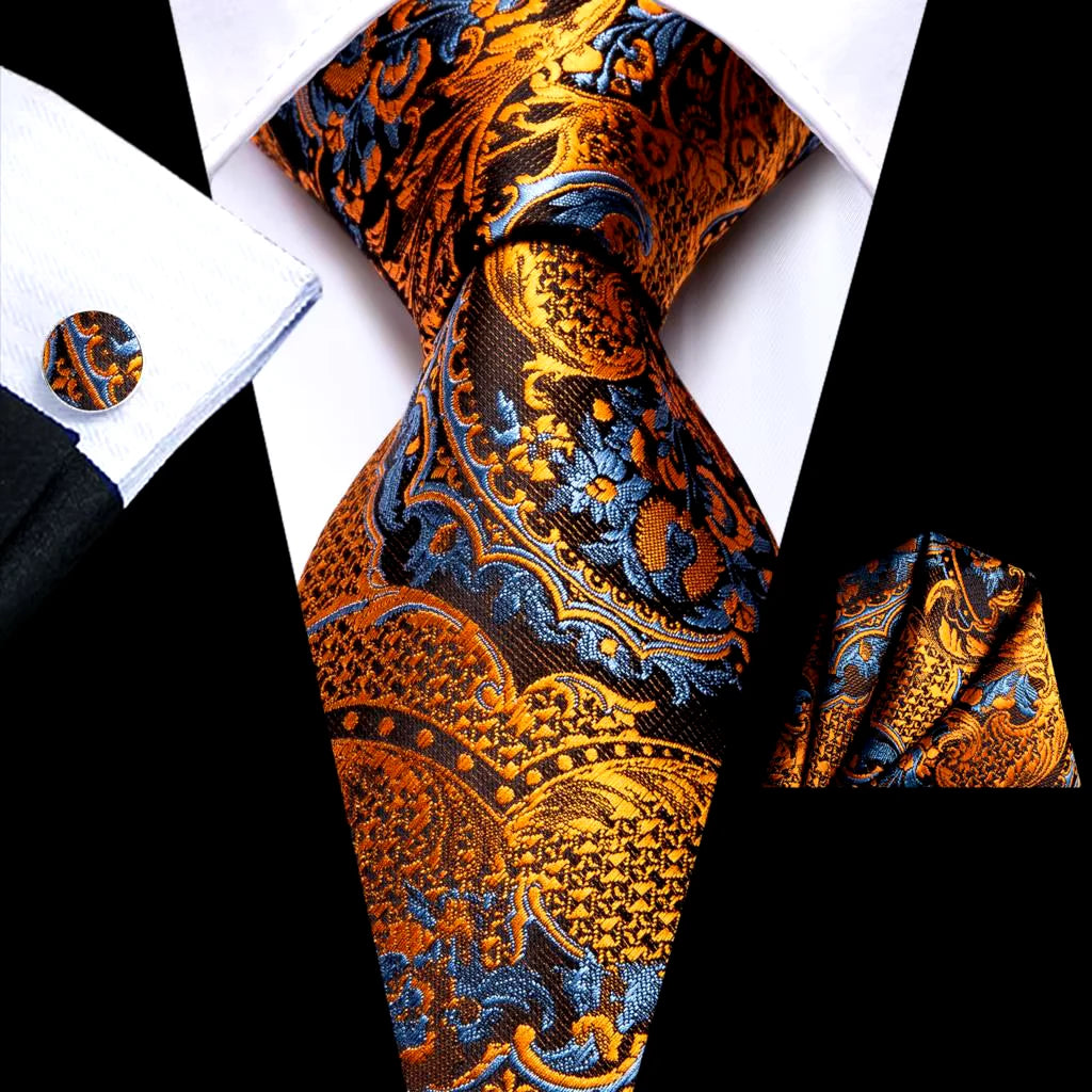 Black & Gold Paisley Silk Tie Set