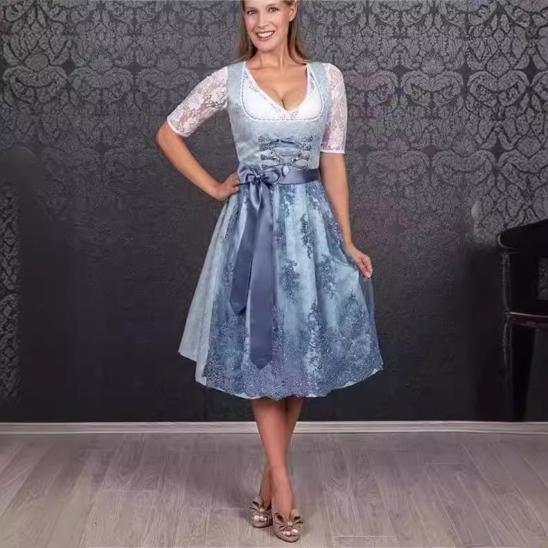 Sapphire Blue Jacquard Bavarian-Style Dress