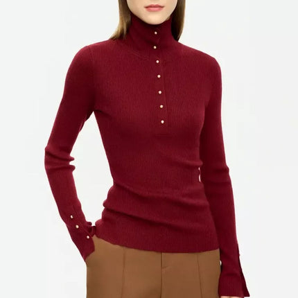 Elegant Slim Fit Turtleneck Sweater with Chic Button Detail - Wnkrs