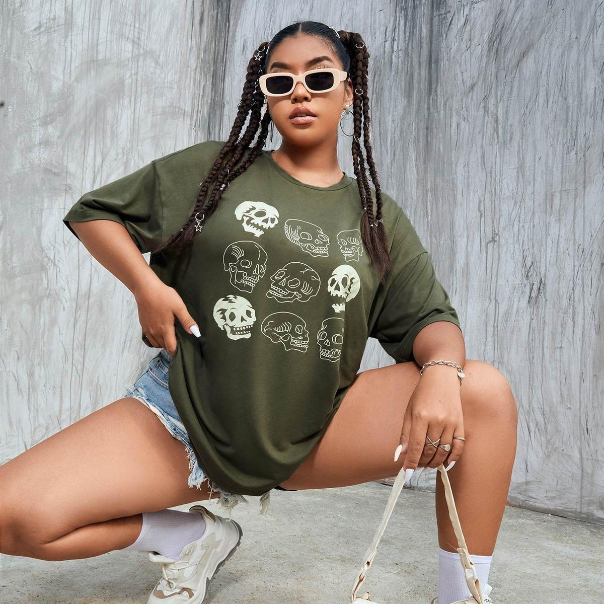 L-5XL Skulls Print Summer Tee