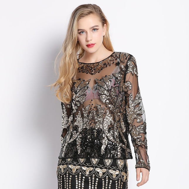 Women's Silver Leaf Sequined Blouse - Wnkrs