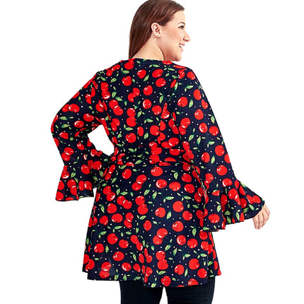 Women's Casual Long Blouse with Cherry Print - Wnkrs