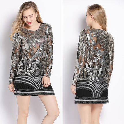 Women's Silver Leopard Sequined Blouse - Wnkrs