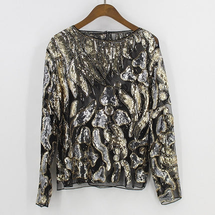 Women's Silver Leopard Sequined Blouse - Wnkrs