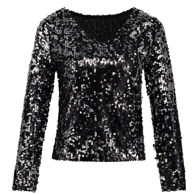 Women's Solid Color Sequined Blouse - Wnkrs