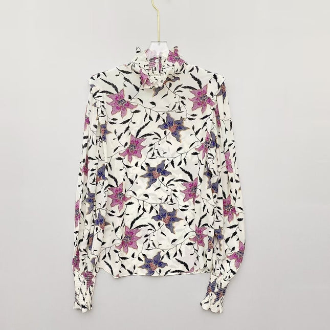 Women's Viscose Ruffled Shirt with Floral Print - Wnkrs