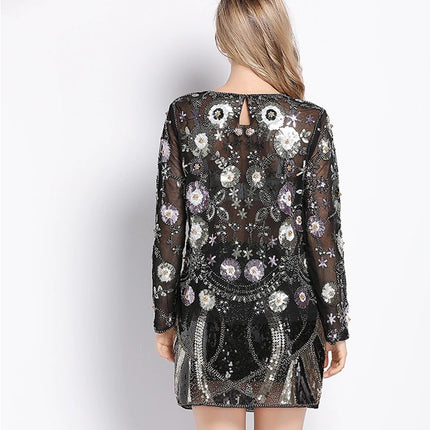 Women's Sequined Floral Pattern Blouse - Wnkrs