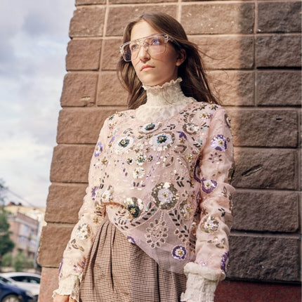 Women's Sequined Floral Pattern Blouse - Wnkrs