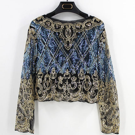 Women's Geometric Pattern Sequined Crop Top - Wnkrs