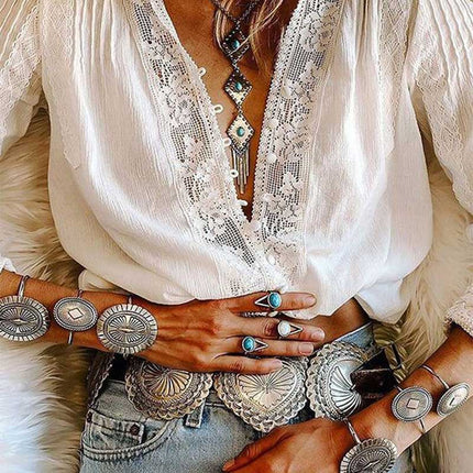 Untamed White Lace V-Neck Cotton Blouse for Women - Wnkrs