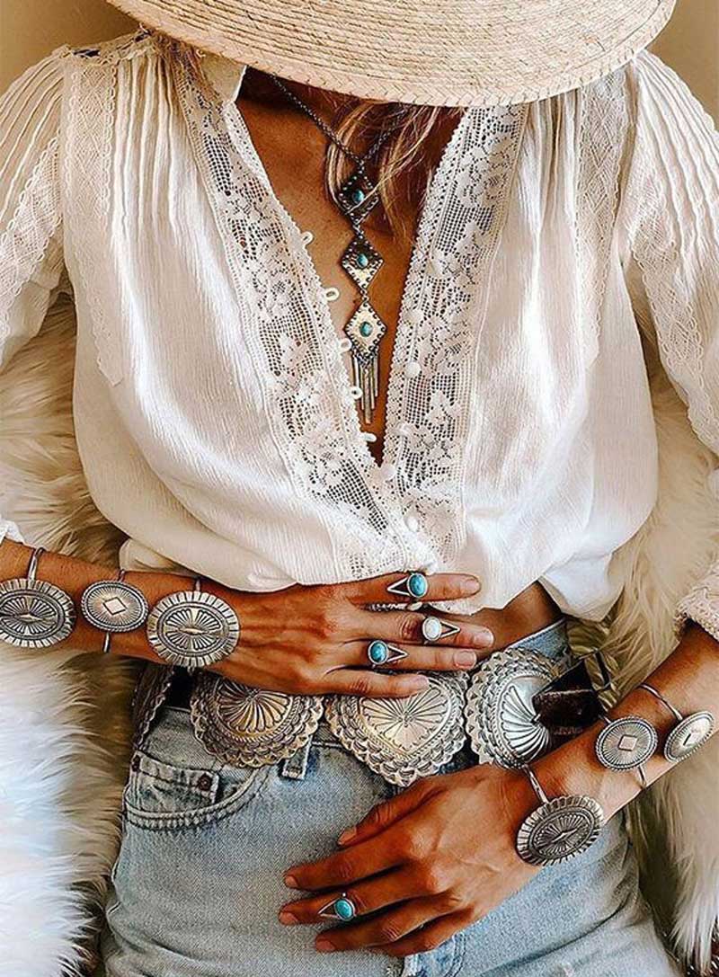 Untamed White Lace V-Neck Cotton Blouse for Women