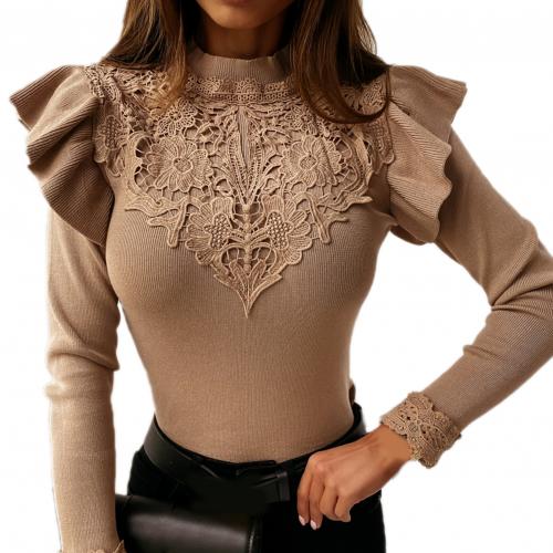 Women's Long Sleeved Ruffled Lace Patchwork Blouse - Wnkrs
