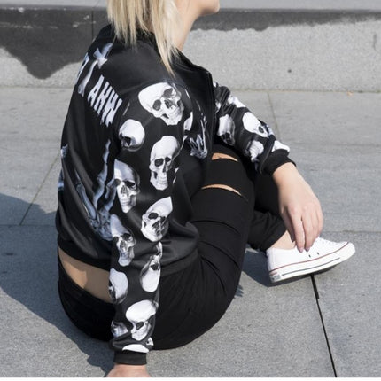 Women's Skull Print Bomber Jacket - Wnkrs