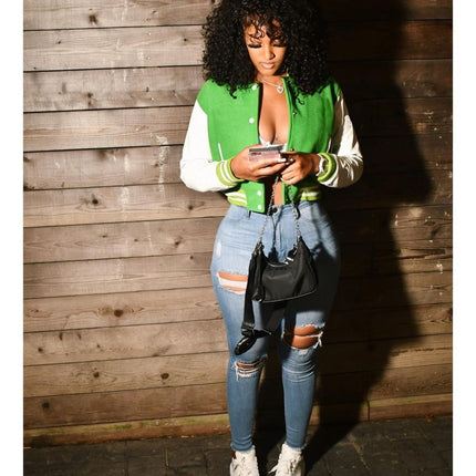 Women's Retro Style Crop Bomber Jacket - Wnkrs