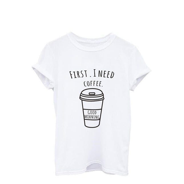 Casual Coffee Themed Inscribed Breathable Cotton Women's T-Shirt - Wnkrs