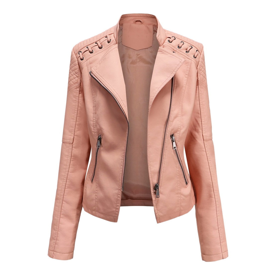 Women's Eco-Leather Lace-Up Detail Biker Jacket