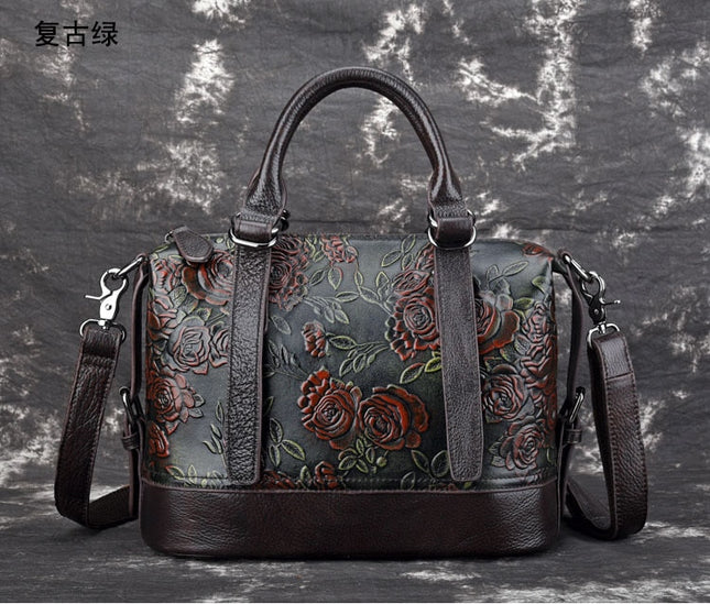 Vintage Genuine Leather Floral Handbang - Wnkrs