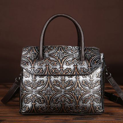 Vintage Genuine Leather Floral Handbag - Wnkrs