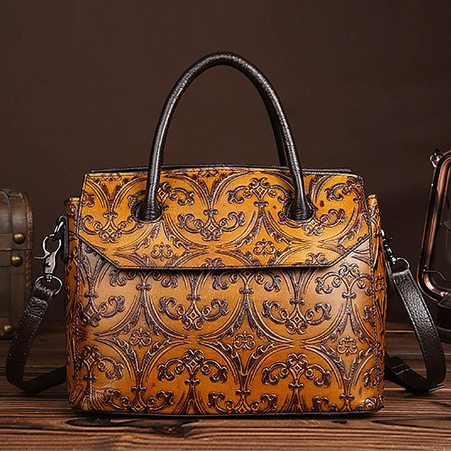 Vintage Genuine Leather Floral Handbag - Wnkrs