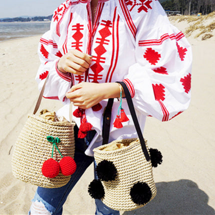 Cute Summer Boho Cylinder Shaped Straw Handbag - Wnkrs