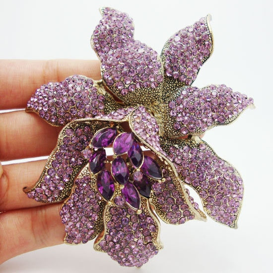 Women's Purple Crystal Orchid Brooch