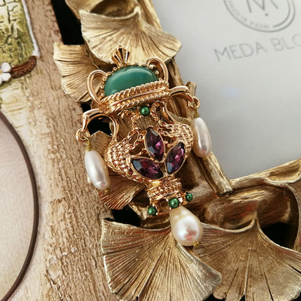 Baroque Style Freshwater Pearl and Jade Brooch - wnkrs