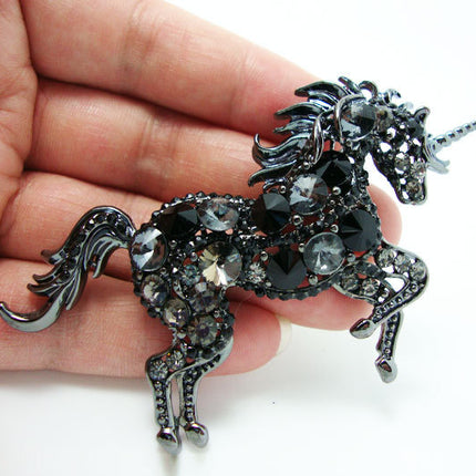 Women's Black Crystal Unicorn Brooch - wnkrs